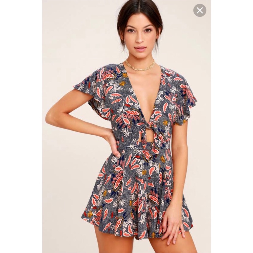 Blue Island Navy Blue Floral Print Romper